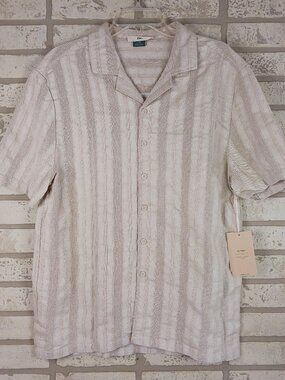Esc Mens Size Large T Shirt Tan Button Down Short Sleeve Polo Ottoman